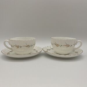 Embassy Ware Fondevillie Bone Chine Gold And Green Tea Cups  And Saucer Set